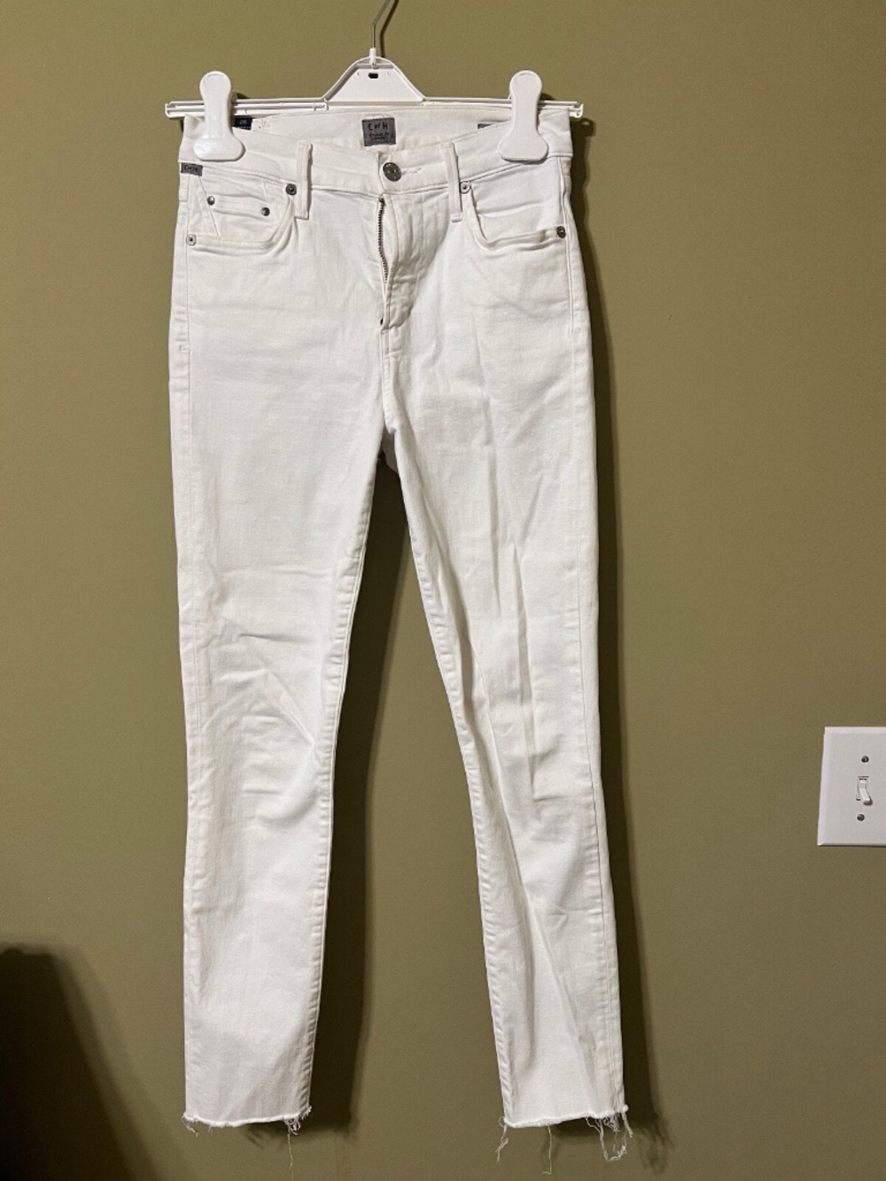 Citizens of Humanity Rocket High Rise Skinny Jeans with Frayed Hem White Size 25